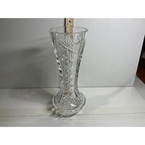 Vintage Cut Crystal Tall Vase | Floral & Starburst Cuts | Heavy Glass 12”